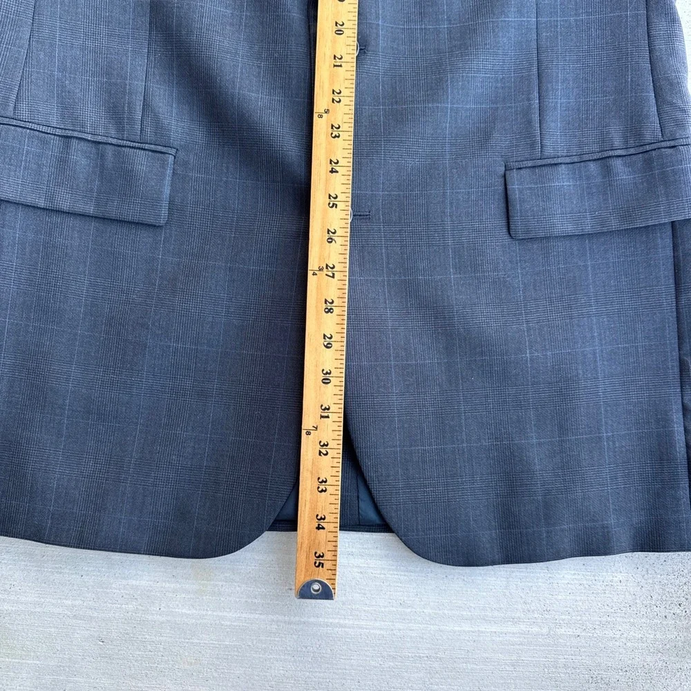 Jos A Bank Suit Mens 43L 34R Grey Glen Plaid Wool 2 Button Pleated Cuffed 2pc